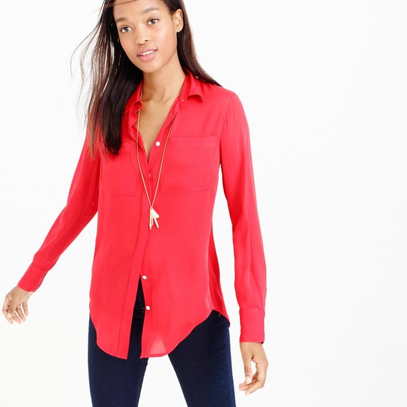 J. Crew Tops - J.Crew Red silk pocket blouse